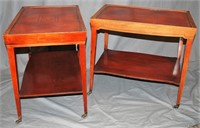 Pr '40s Leather Topped End Tables, Brass Casters