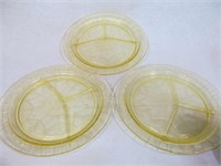 Group of 3 yellow Spoke divided plates