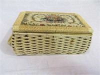 Sewing box, stain on front, missing part of latch