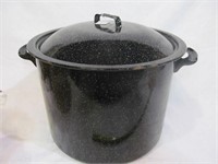 Blue speckled enamel canning pot with lid