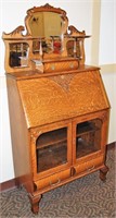 Ornate Oak Drop Front Secretary Desk