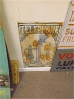 Vintage Early Telephone In Lobby Metal Sign