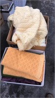 2 Boxes of blankets, cushions