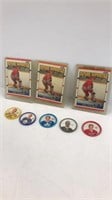 3 Eric Lindross cards, five hockey coins