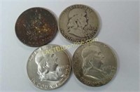 4 Ben Franklin Silver Half Dollar coins
