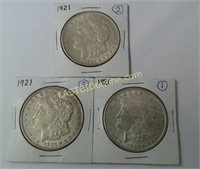 3 - Uncirculated  1921 Morgan Silver Dollars