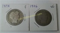 2 Barber Silver Half Dollar coins