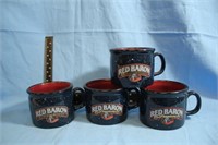 Set of 4 Blue Speckled Ceramic Red Baron Mugs