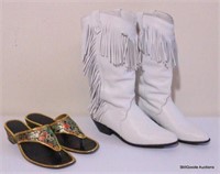 2 Pc Lot - White Boots & Slip on Sandles