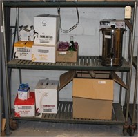 2 rolling metal shelf units w/slotted shelves