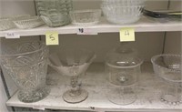 Shelf lot: relish dishes, small bowls, sq. plates