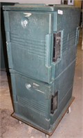 Green 2 door insulated food tray carrier, rolling