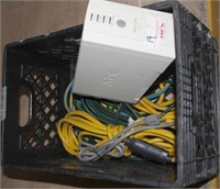 Dairy crate with contents: APC Backups pwr supply