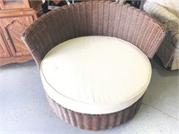 Nice round wicker patio ottoman with cushion
