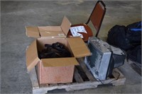 PALLET W/2 BOXES OF GUN HOLSTERS,TV AND CHAIR