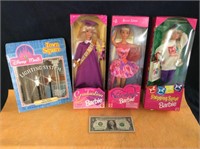 Vintage lot of Barbie dolls and Disney town