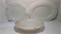 3 MATCHING MILK GLASS SERVING PIECES