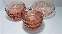 10 DEPRESSION GLASS FRUIT NAPPIES + LARGE