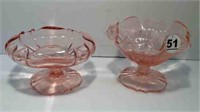 2 PEDESTAL RUFFLED EDGE DEPRESSION GLASS DISHES