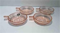 4 SMALL DEPRESSION GLASS HANDLED DISHES - 4" D