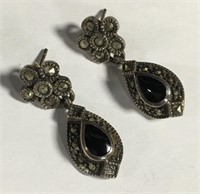 Sterling Silver,  Marcasite & Black Onyx Earrings
