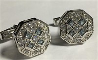 Pair Of Sterling Cuff Links With Clear Stones