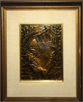 Framed Copper High Relief Portrait Plaque