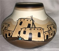 Decorated Indian Pottery Scenic Vase