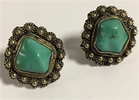 Pair Of Silver And Turquoise Earrings