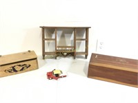 Wood Shelf, Two boxes and Car