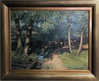 Louis Mueller Oil On Canvas Landscape With Stream