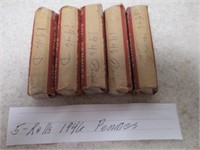 5 Rolls of 1946 Wheat Pennies