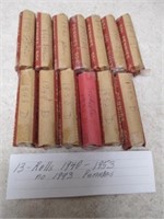 13 Rolls of 1940-1953 Wheat Pennies - No 1943