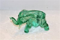 GREEN GLASS ELEPHANT LIDDED CANDY DISH