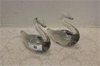 PAIR OF GLASS SWANS