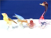 (2) 1945 Signed Bird Ceramics & (2) Glass Birds