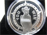 1oz Silver Topless Cowgirl WIN or LOSE Token
