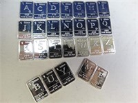(26) 1g Silver Bars - Entire Alphabet A to Z