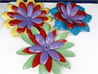 Set of (3) Colorful Metal Daisy Wall Hangs