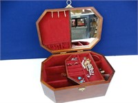 Nice Wooden Jewelry Box w/ Costume Jewelry