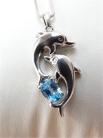 925 Silver & Topaz Dolphin Pendant Necklace