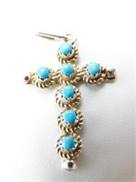 Sterling Silver & Turquoise Navajo Cross Pendant