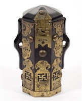 KOREAN WOOD AND BRASS BOX / CANISTER, possibly a