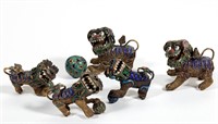 CHINESE CLOISONNE AND FILIGREE FU DOGS, LOT OF