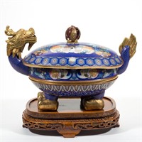 CHINESE CLOISONNE FIGURAL COVERED WARMING DISH,