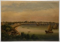 CHINESE EXPORT HARBOR SCENE, oil on canvas,