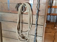 ROPERS ROPE - WHIP - OLD HORSE SHOES - HANGER