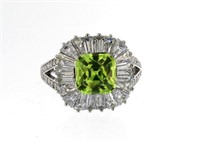 Green Sapphire & Baguette Topaz Designer Ring