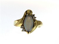 14kt Gold Marquise Opal & Diamond Ring