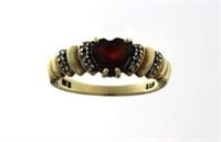 14kt Gold Genuine Garnet & Diamond Heart Ring